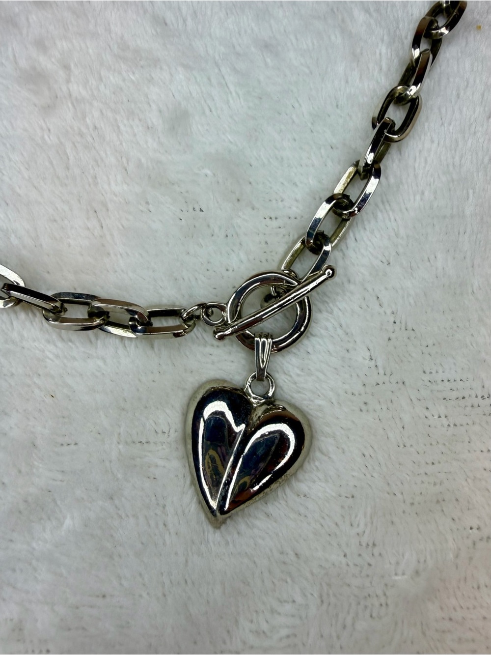 Silver Tone Heart Pendant Toggle Necklace